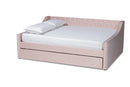 Andi Pink Velvet Fabric Upholstered Full Size Daybed w/Trundle Baxton