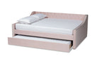 Andi Pink Velvet Fabric Upholstered Full Size Daybed w/Trundle Baxton