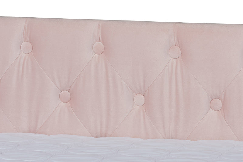 Andi Modern and Contemporary Pink Velvet Fabric Upholstered Full Size Daybed w/Trundle