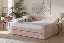 Andi Pink Velvet Fabric Upholstered Full Size Daybed w/Trundle Baxton
