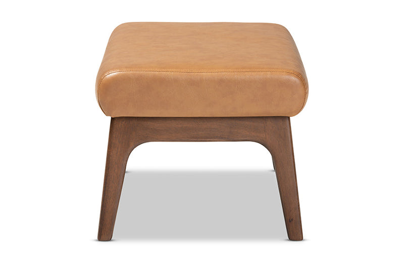 Netherlands Walnut Brown and Tan Faux Leather Effect Ottoman Baxton