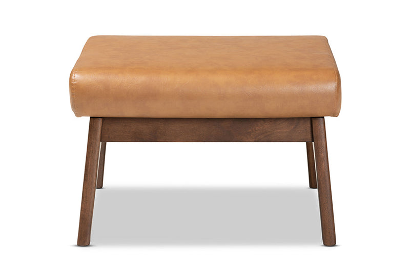 Netherlands Walnut Brown and Tan Faux Leather Effect Ottoman Baxton