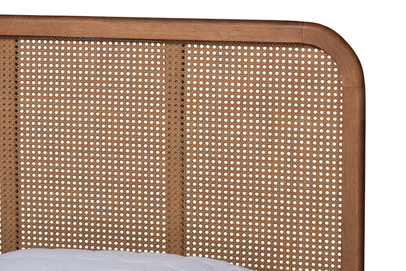 Millard Walnut Brown and Synthetic Rattan King Size Platform Bed Baxton