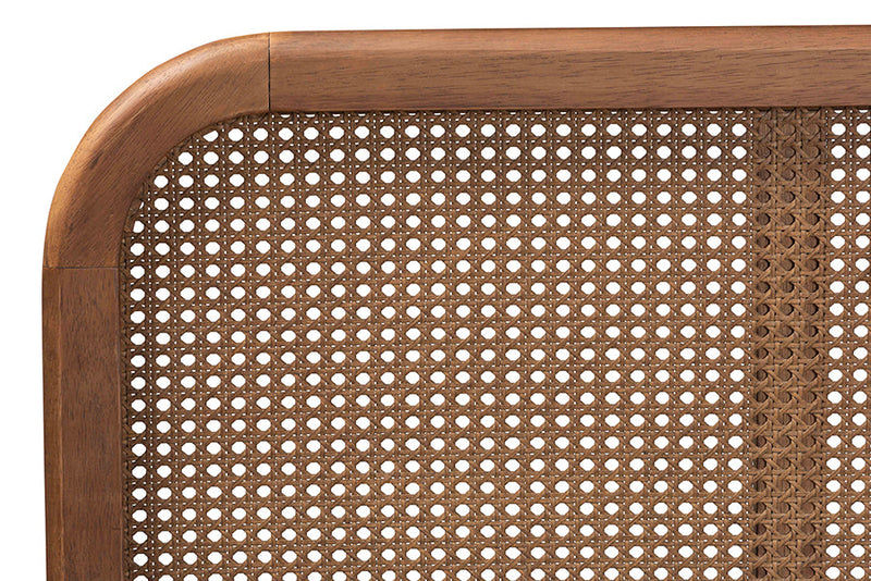 Millard Walnut Brown and Synthetic Rattan King Size Platform Bed Baxton