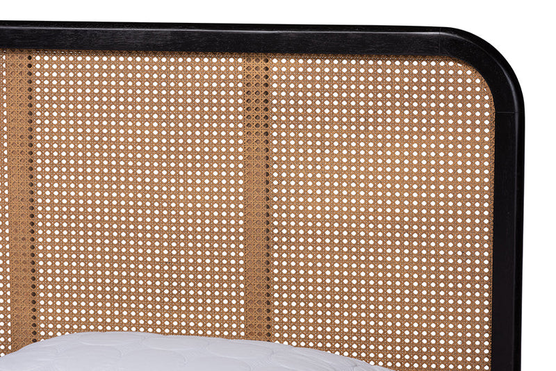 Millard Charcoal and Synthetic Rattan Queen Size Platform Bed Baxton