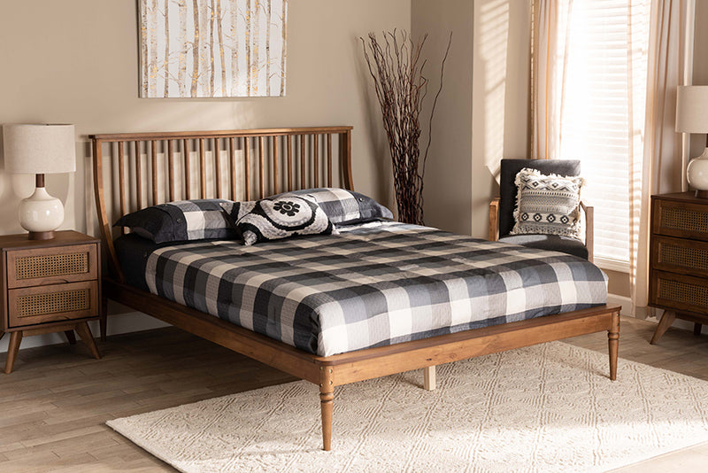 Jamila Classic and Traditional Transitional Walnut Brown Finished Wood Queen Size Platform Bed