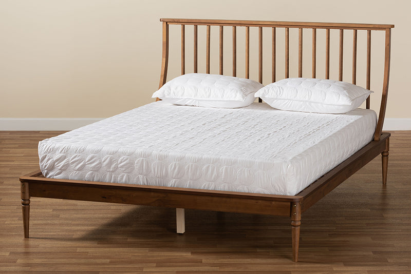 Jamila Classic and Traditional Transitional Walnut Brown Finished Wood Queen Size Platform Bed