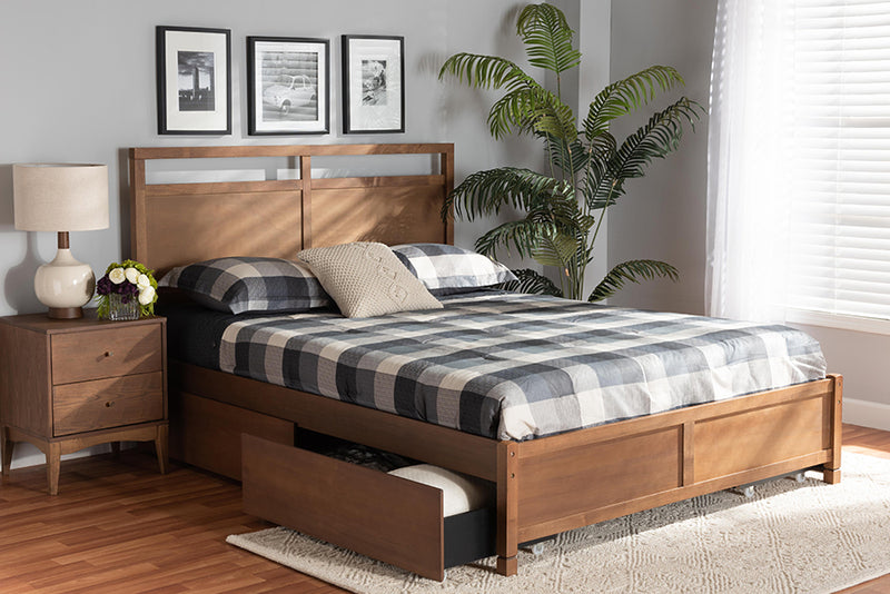 Devereaux Modern and Contemporary Walnut Brown Finished Wood Full Size 4-Drawer Platform Storage Bed