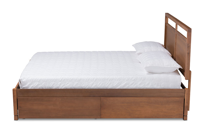 Devereaux Modern and Contemporary Walnut Brown Finished Wood Full Size 4-Drawer Platform Storage Bed