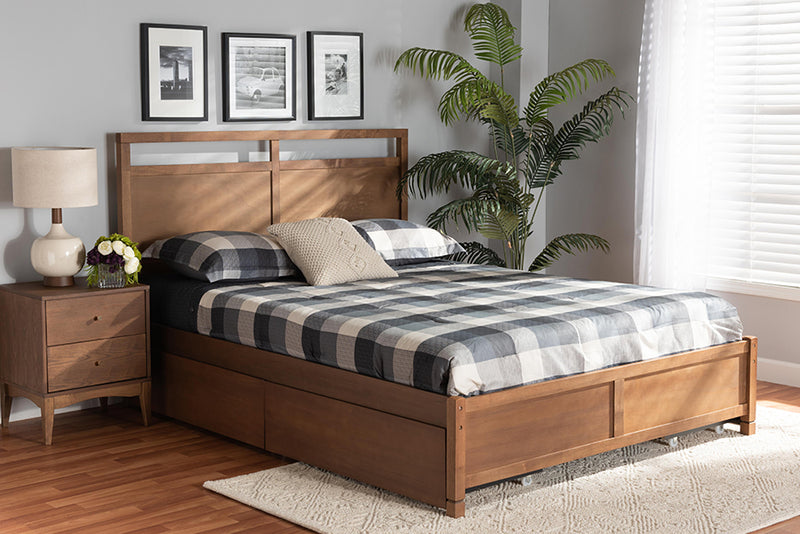 Devereaux Modern and Contemporary Walnut Brown Finished Wood Queen Size 4-Drawer Platform Storage Bed