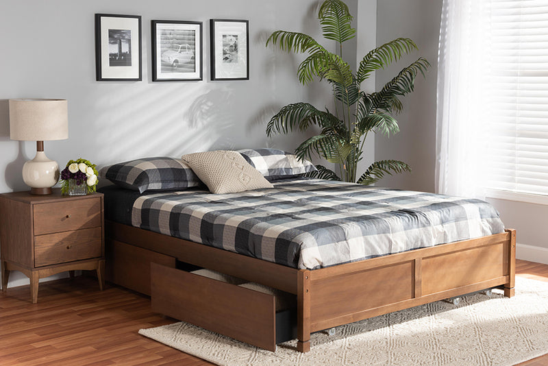 Irina Modern and Contemporary Walnut Brown Finished Wood Full Size 4-Drawer Platform Storage Bed