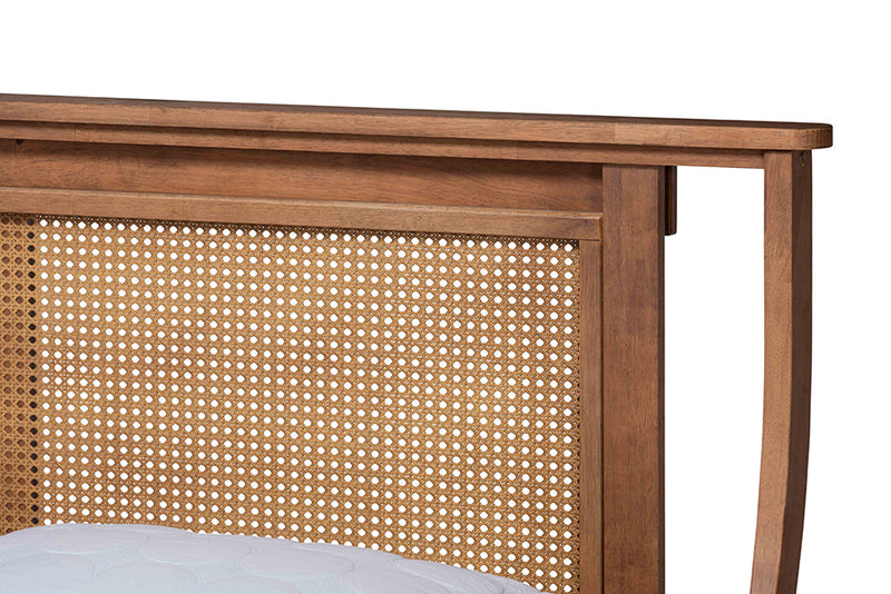 Disa Walnut Brown and Synthetic Rattan King Size Platform Bed Baxton