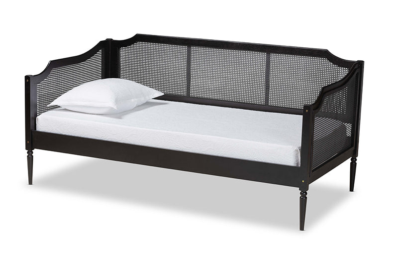 Hemera Mid-Century Modern Charcoal Finished Wood and Synthetic Rattan Twin Size Daybed