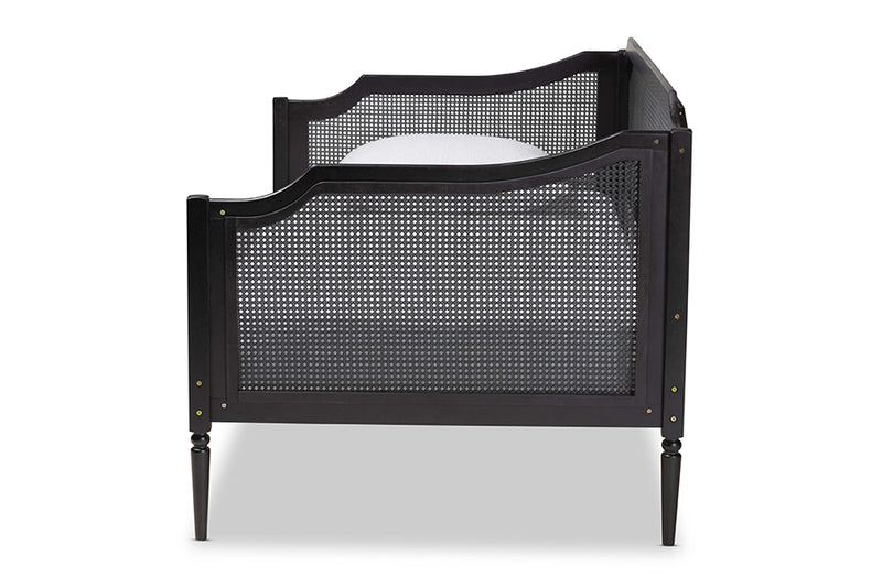 Hemera Mid-Century Modern Charcoal Finished Wood and Synthetic Rattan Twin Size Daybed