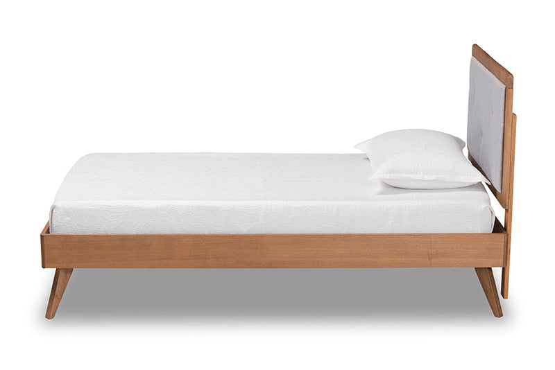 Sadiya Light Gray Fabric Walnut Brown Twin Size Platform Bed Baxton