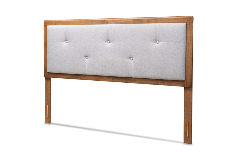 Colorado Modern and Contemporary Light Gray Fabric Upholstered and Walnut Brown Finished Wood Queen Size Headboard