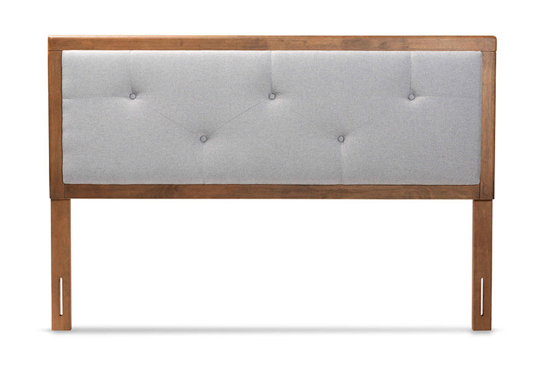 Colorado Modern and Contemporary Light Gray Fabric Upholstered and Walnut Brown Finished Wood Queen Size Headboard