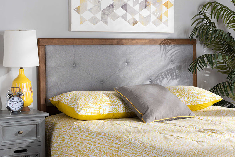 Colorado Light Gray Fabric Upholstered and Walnut Brown Queen Size Headboard Baxton