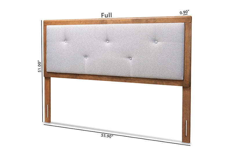 Colorado Modern and Contemporary Light Gray Fabric Upholstered and Walnut Brown Finished Wood Queen Size Headboard