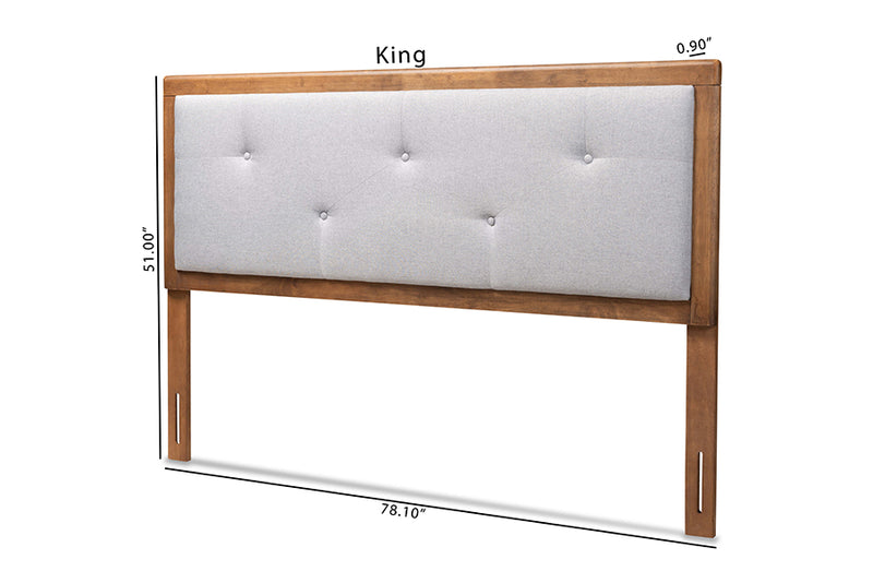 Colorado Modern and Contemporary Light Gray Fabric Upholstered and Walnut Brown Finished Wood Queen Size Headboard