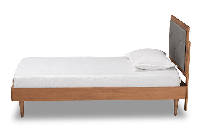 Holden Dark Gray Fabric Walnut Brown Twin Size Platform Bed Baxton