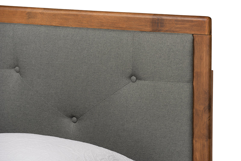 Holden Mid-Century Modern Dark Gray Fabric Upholstered and Walnut Brown Finished Wood Twin Size Platform Bed