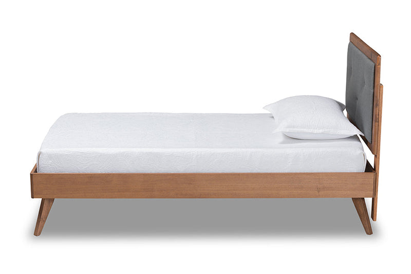 Sadiya Dark Gray Fabric Walnut Brown Twin Size Platform Bed Baxton
