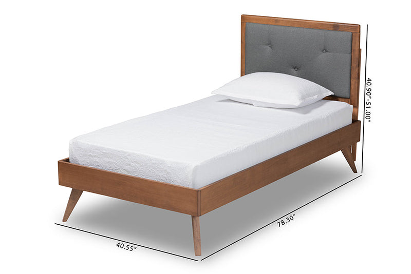 Sadiya Dark Gray Fabric Walnut Brown Twin Size Platform Bed Baxton