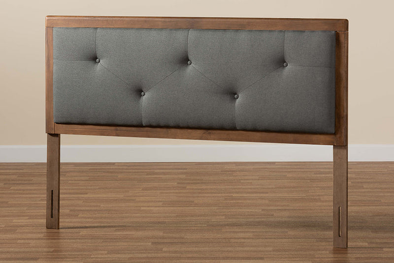 Colorado Dark Gray Fabric Upholstered and Walnut Brown King Size Headboard Baxton