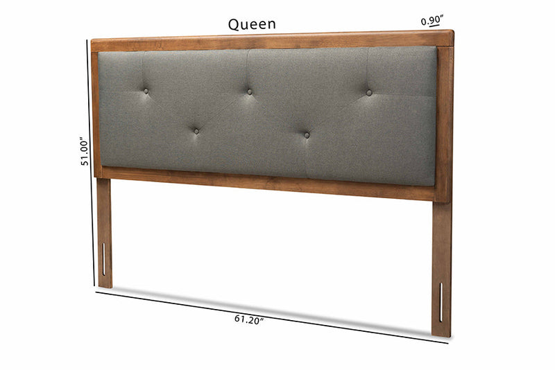 Colorado Dark Gray Fabric Upholstered and Walnut Brown King Size Headboard Baxton