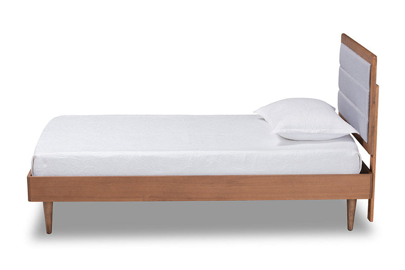 Eren Light Gray Fabric Walnut Brown Twin Size Platform Bed Baxton