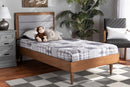Eren Light Gray Fabric Walnut Brown Twin Size Platform Bed Baxton