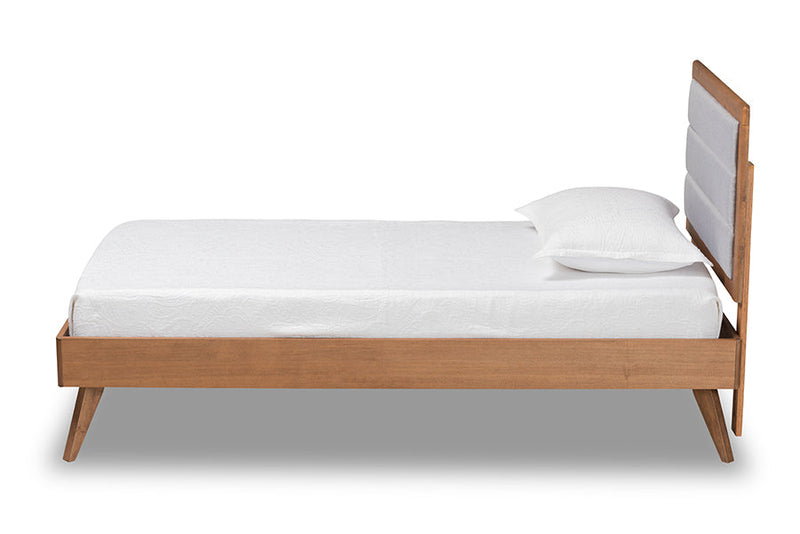 Asta Light Gray Fabric Walnut Brown Twin Size Platform Bed Baxton