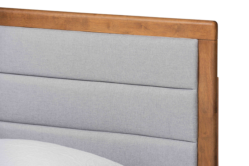 Asta Mid-Century Modern Light Gray Fabric Upholstered and Walnut Brown Finished Wood Twin Size Platform Bed