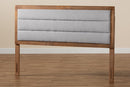 Nata Light Gray Fabric Upholstered and Walnut Brown Queen Size Headboard Baxton
