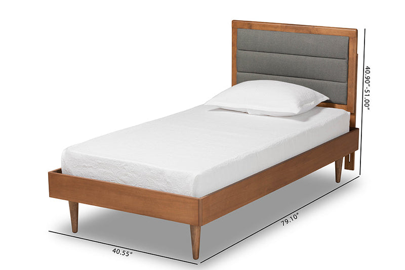 Eren Dark Gray Fabric Walnut Brown Twin Size Platform Bed Baxton