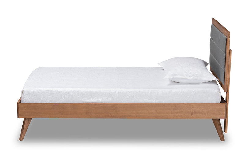 Asta Dark Gray Fabric Walnut Brown Twin Size Platform Bed Baxton