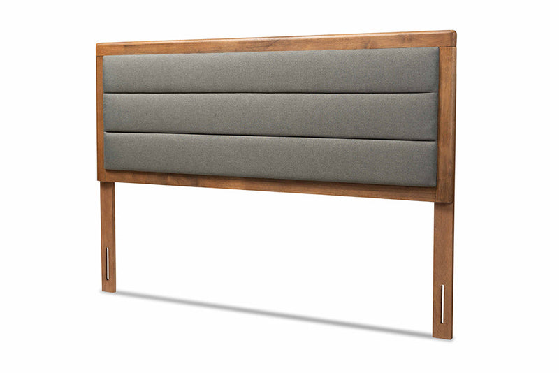 Nata Dark Gray Fabric Upholstered and Walnut Brown Full Size Headboard Baxton