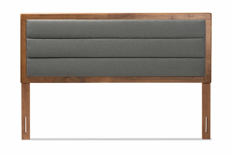Nata Dark Gray Fabric Upholstered and Walnut Brown Full Size Headboard Baxton