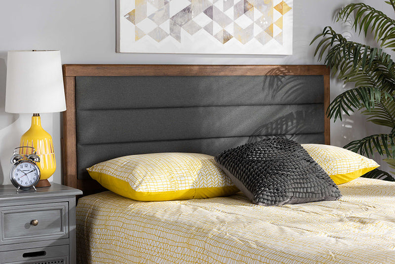 Nata Dark Gray Fabric Upholstered and Walnut Brown Full Size Headboard Baxton