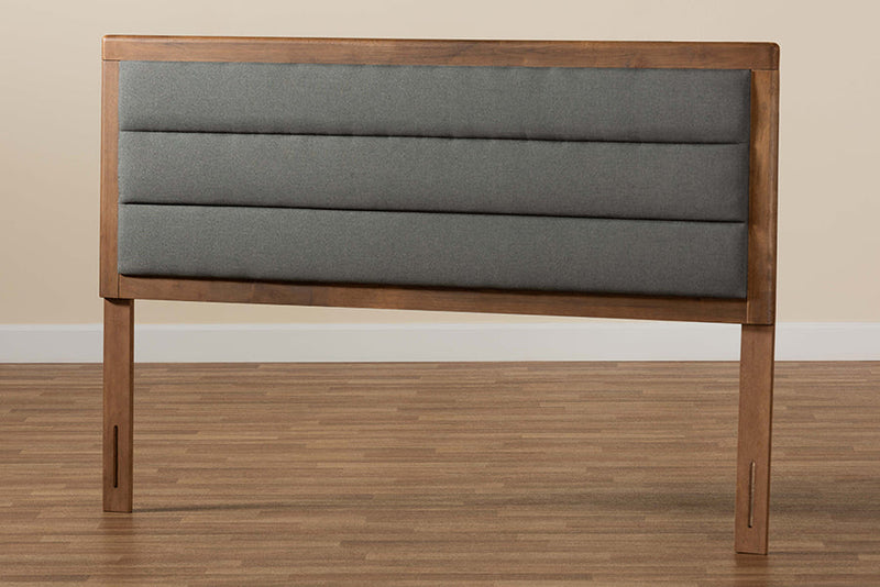 Nata Dark Gray Fabric Upholstered and Walnut Brown Full Size Headboard Baxton