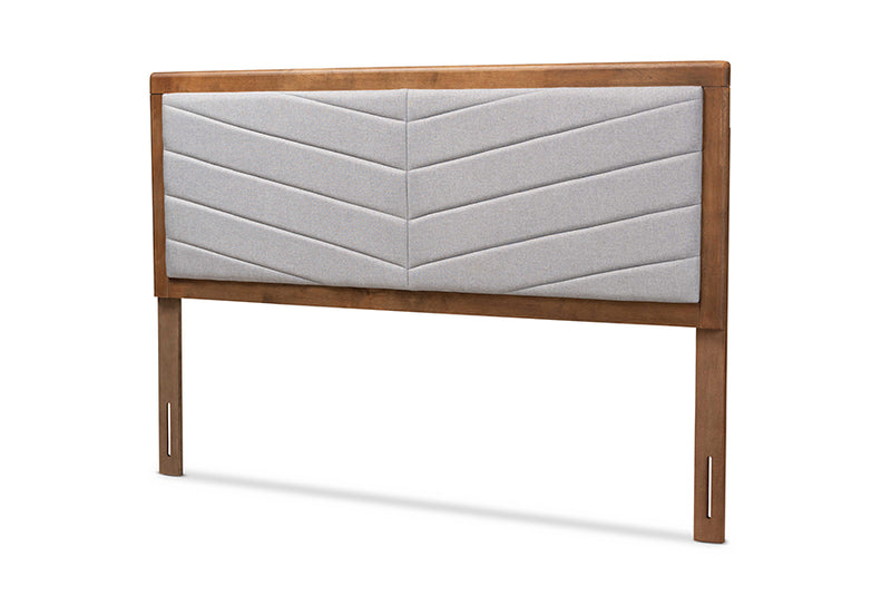 Gisa Modern and Contemporary Light Gray Fabric Upholstered and Walnut Brown Finished Wood Queen Size Headboard