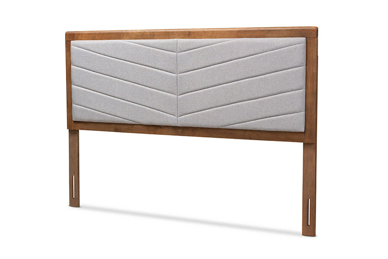 Gisa Light Gray Fabric Upholstered and Walnut Brown Queen Size Headboard Baxton