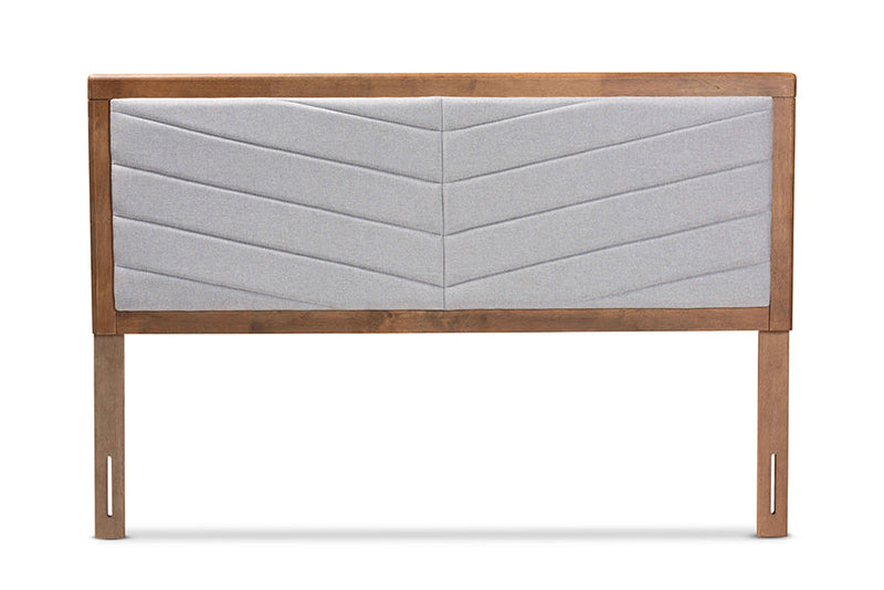 Gisa Light Gray Fabric Upholstered and Walnut Brown Queen Size Headboard Baxton