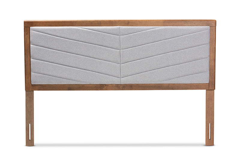 Gisa Modern and Contemporary Light Gray Fabric Upholstered and Walnut Brown Finished Wood Queen Size Headboard