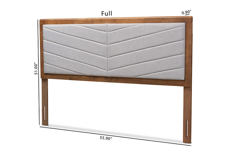 Gisa Modern and Contemporary Light Gray Fabric Upholstered and Walnut Brown Finished Wood Queen Size Headboard