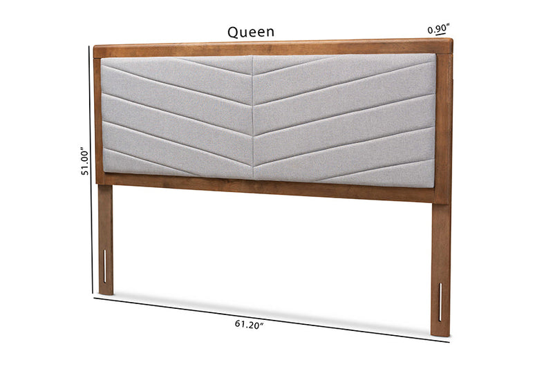 Gisa Light Gray Fabric Upholstered and Walnut Brown Queen Size Headboard Baxton