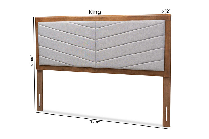 Gisa Light Gray Fabric Upholstered and Walnut Brown Queen Size Headboard Baxton