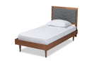 Reid Dark Gray Fabric Walnut brown Twin Size Platform Bed Baxton
