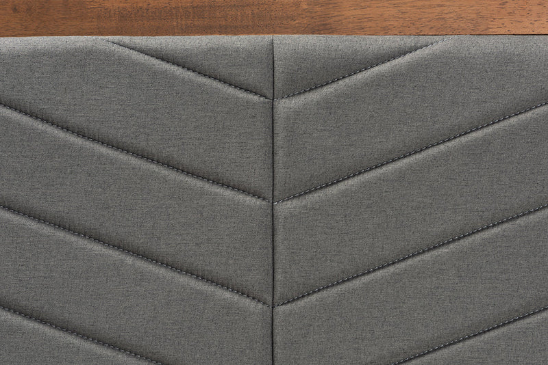 Reid Dark Gray Fabric Walnut brown Twin Size Platform Bed Baxton